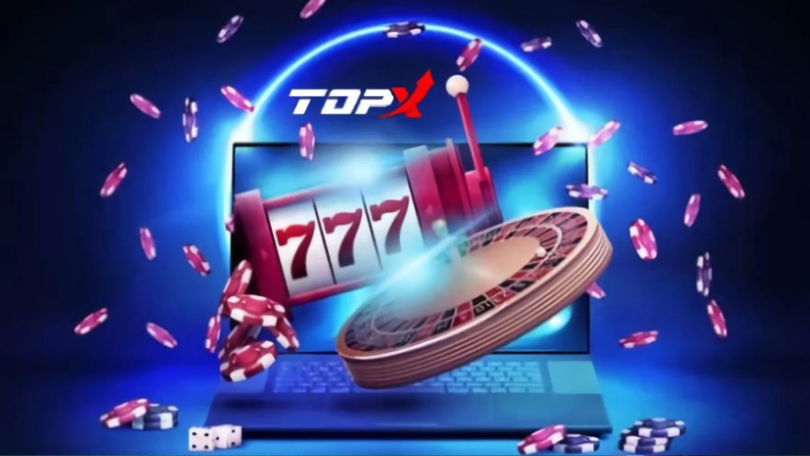 Imagen de marca de TopX: portátil con carretes y fichas